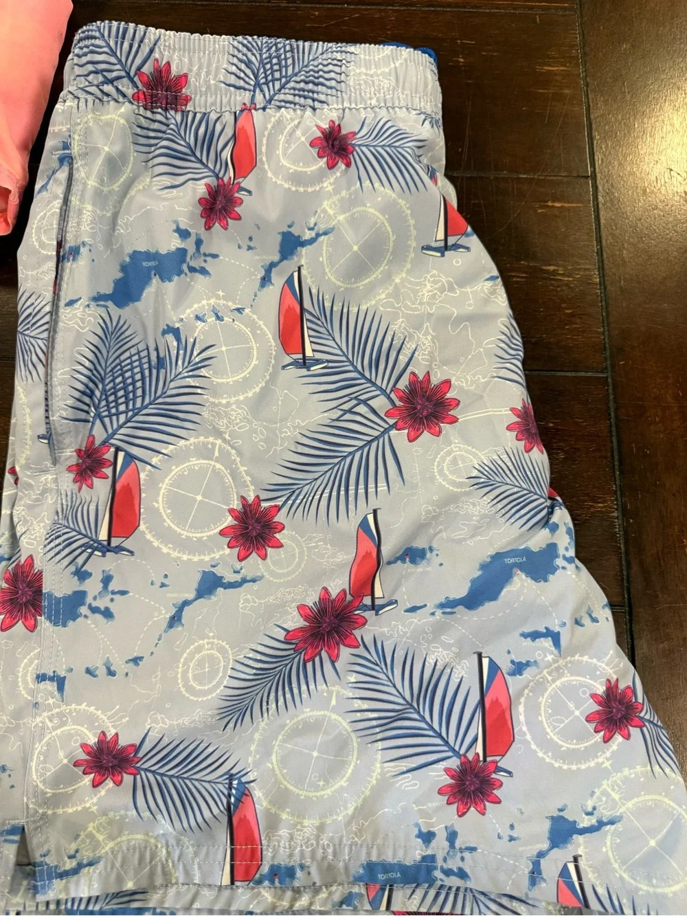 Vineyard Vines Light Blue Swim Trunks with Pink and Red Sailboat Print